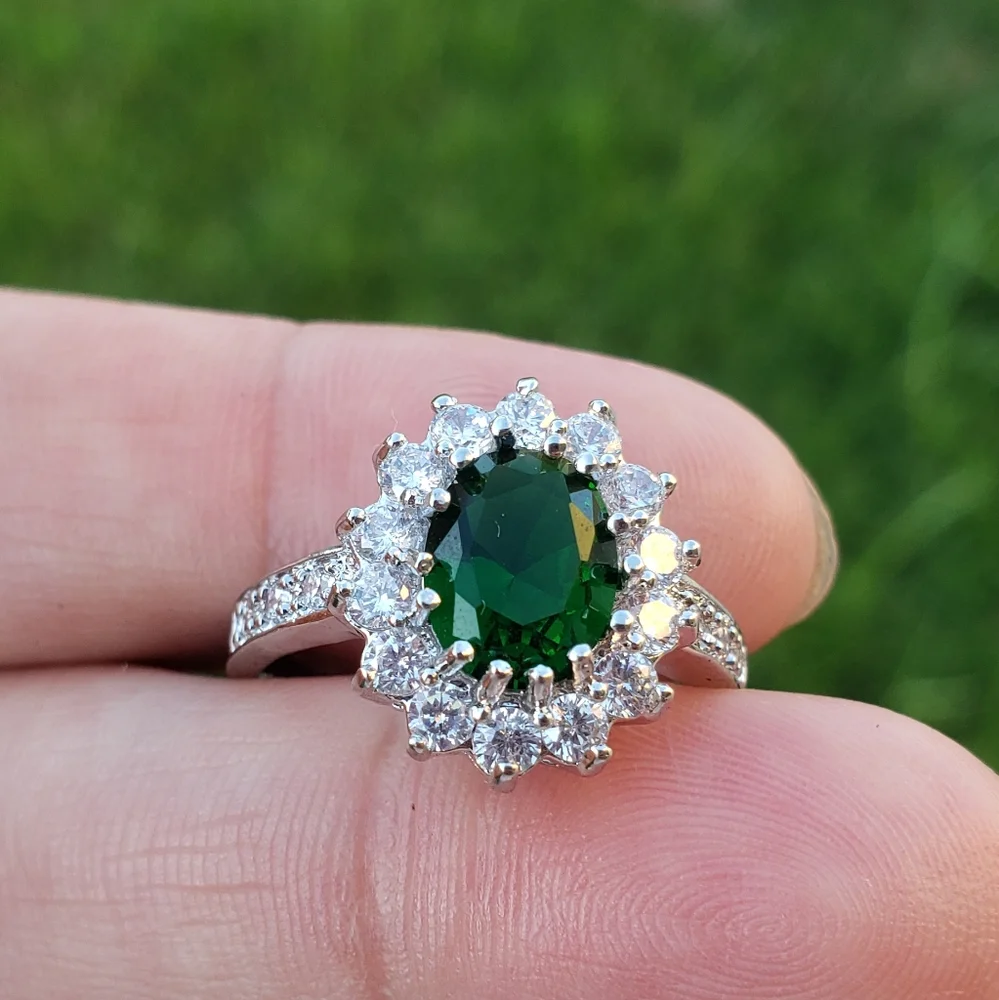 Emerald Green CZ Silver Ring